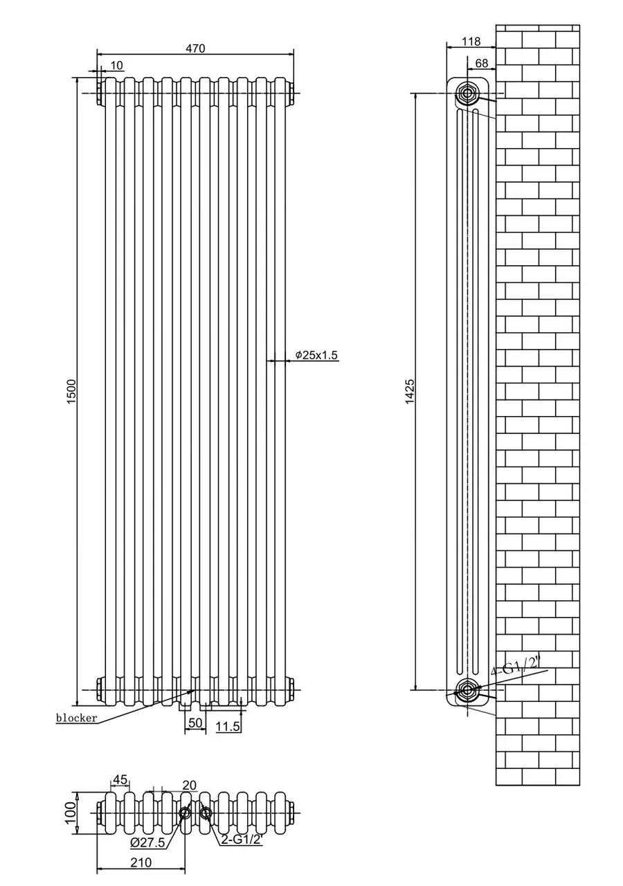 ArttiDesign Bari III 10/1500/470/50 білий матовий (BR III.10.150.47.5.W) Габаритні розміри