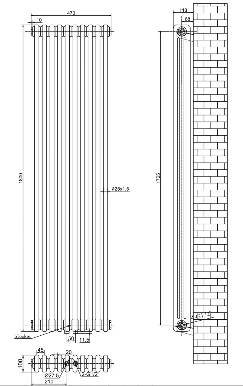 ArttiDesign Bari III 10/1800/470/50 белый матовый (BR III.10.180.47.5.W) Габаритные размеры