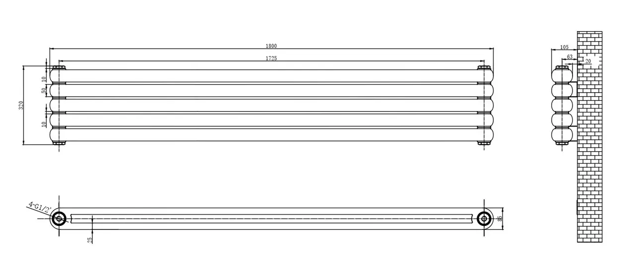 ArttiDesign Sora 5/320/1800 черный матовый (SR.5.180.32.B) Габаритные размеры