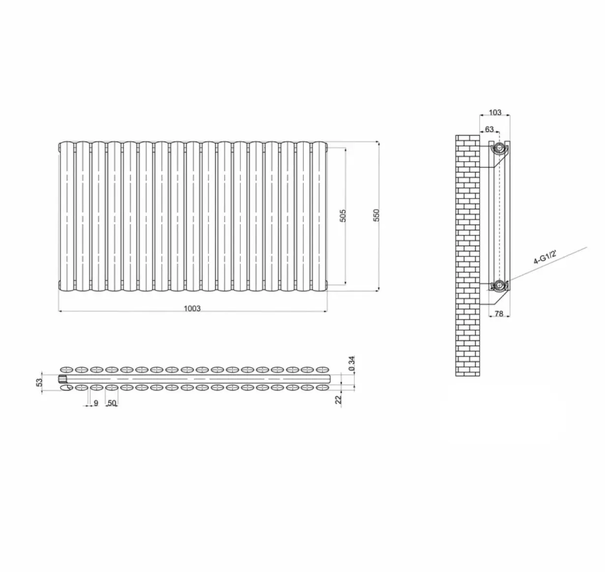 ArttiDesign Rimini II G 17/550/1003 серый матовый (RM II.G.17.55.100.G) Габаритные размеры