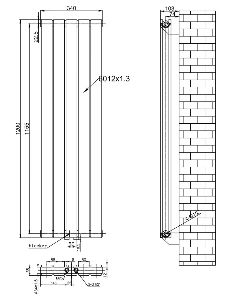 ArttiDesign Livorno II 5/1200/340/50 білий матовий (LV II.5.120.34.5.W) Габаритні розміри