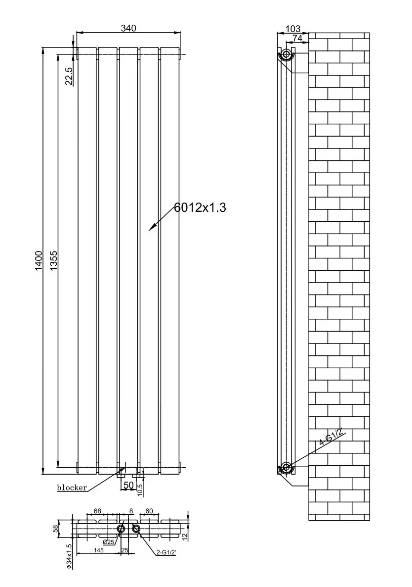 ArttiDesign Livorno II 5/1400/340/50 білий матовий (LV II.5.140.34.5.W) Габаритні розміри