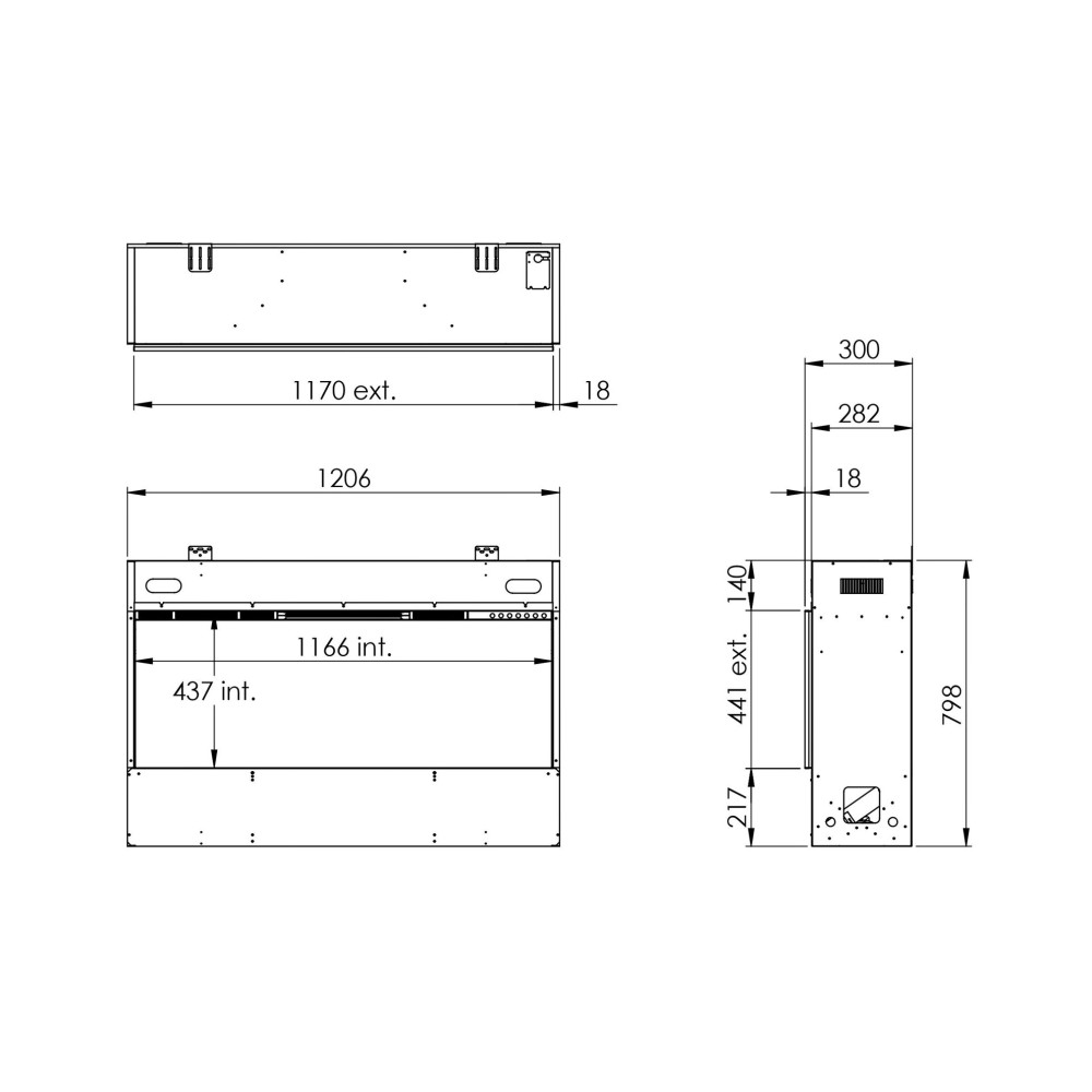 Faber by Dimplex E-Slim Linear 1200-450 Габаритні розміри