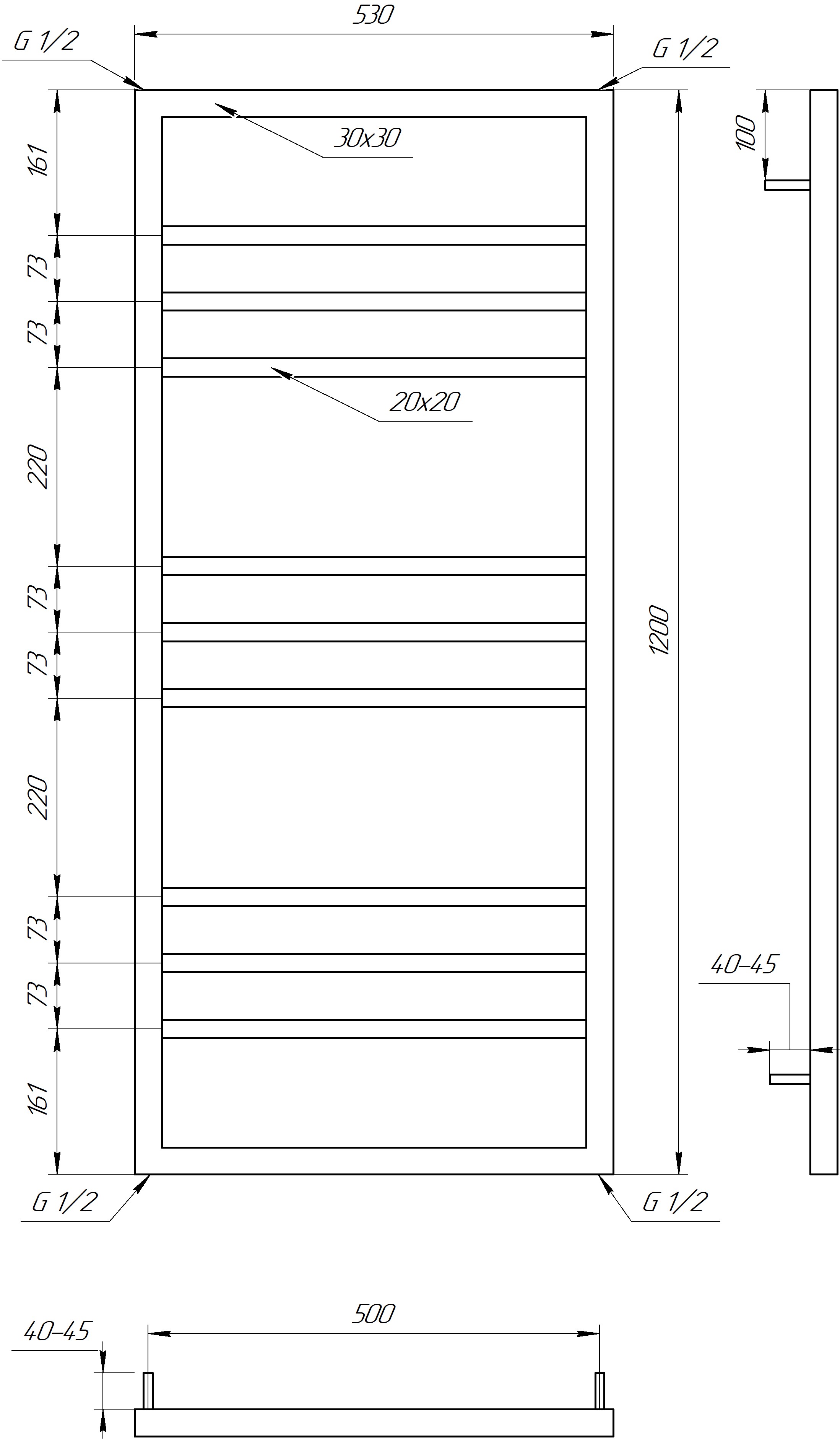 Genesis Aqua Angel 1200x530x30 (GA-62006) Габаритні розміри