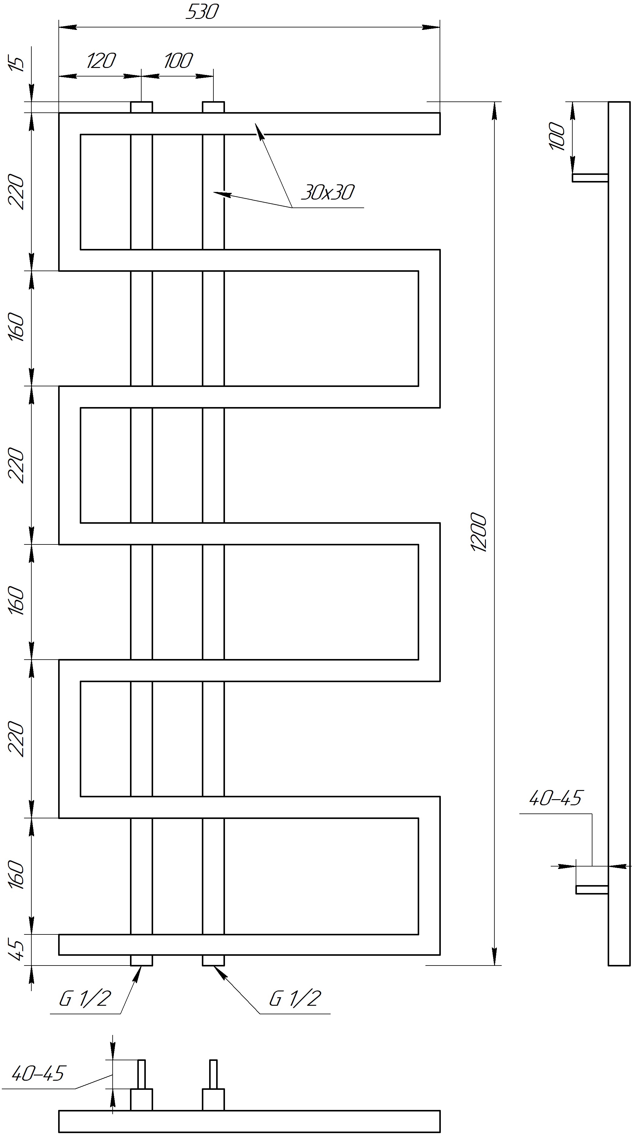 Genesis Aqua Dual 1200x530x30 (GA-56006) Габаритные размеры