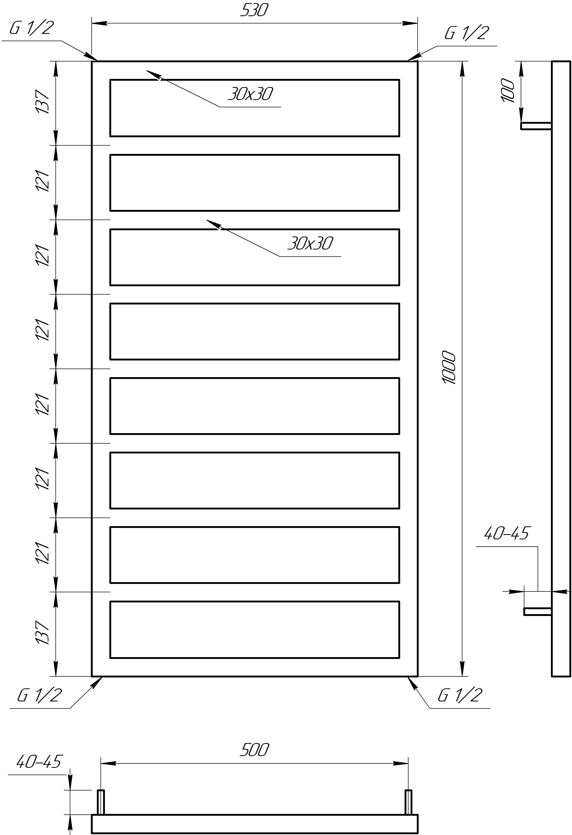 Genesis Aqua Jazi 1000x530x30 (GA-54005) Габаритные размеры