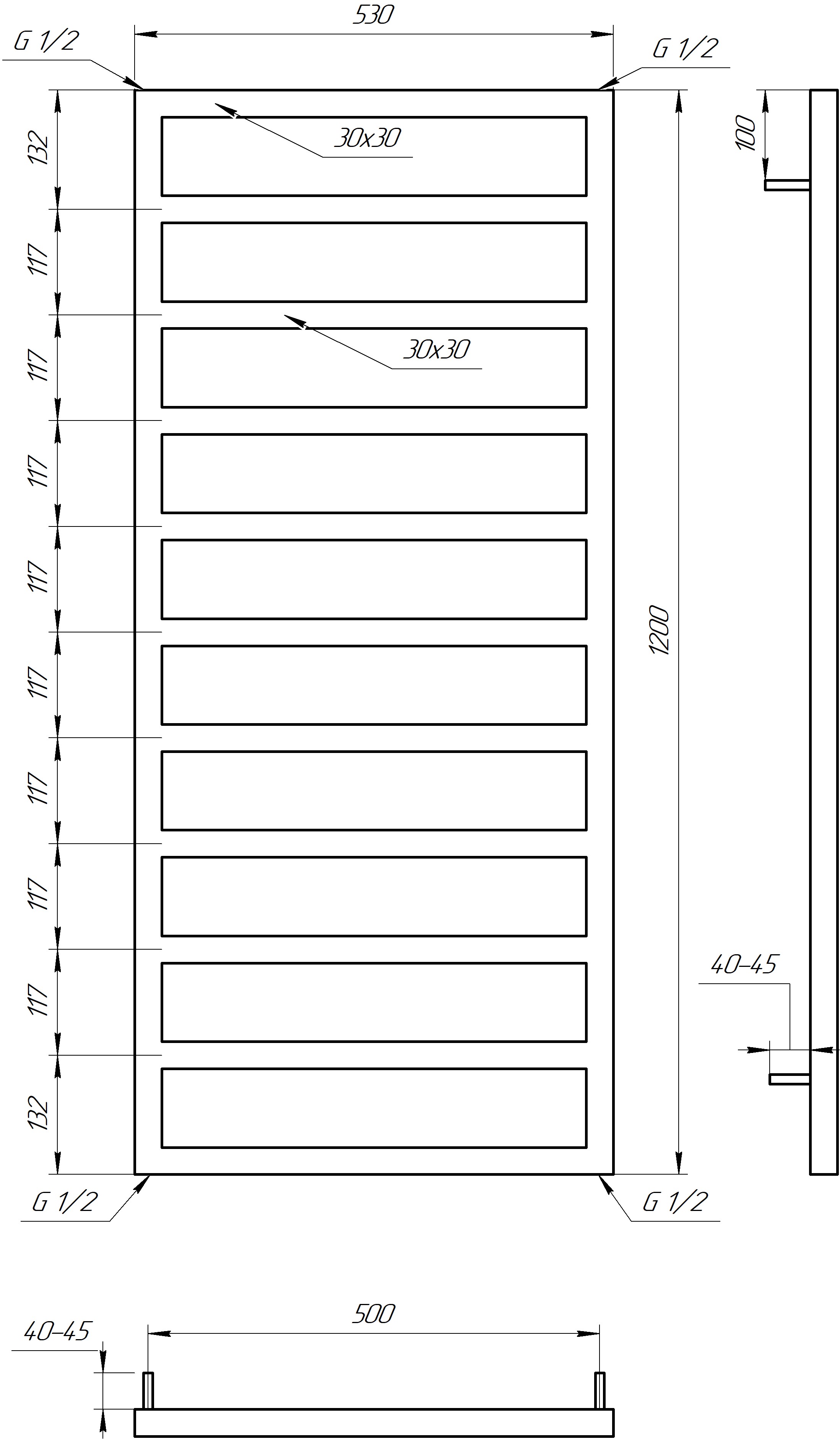 Genesis Aqua Jazi 1200x530x30 (GA-54006) Габаритные размеры