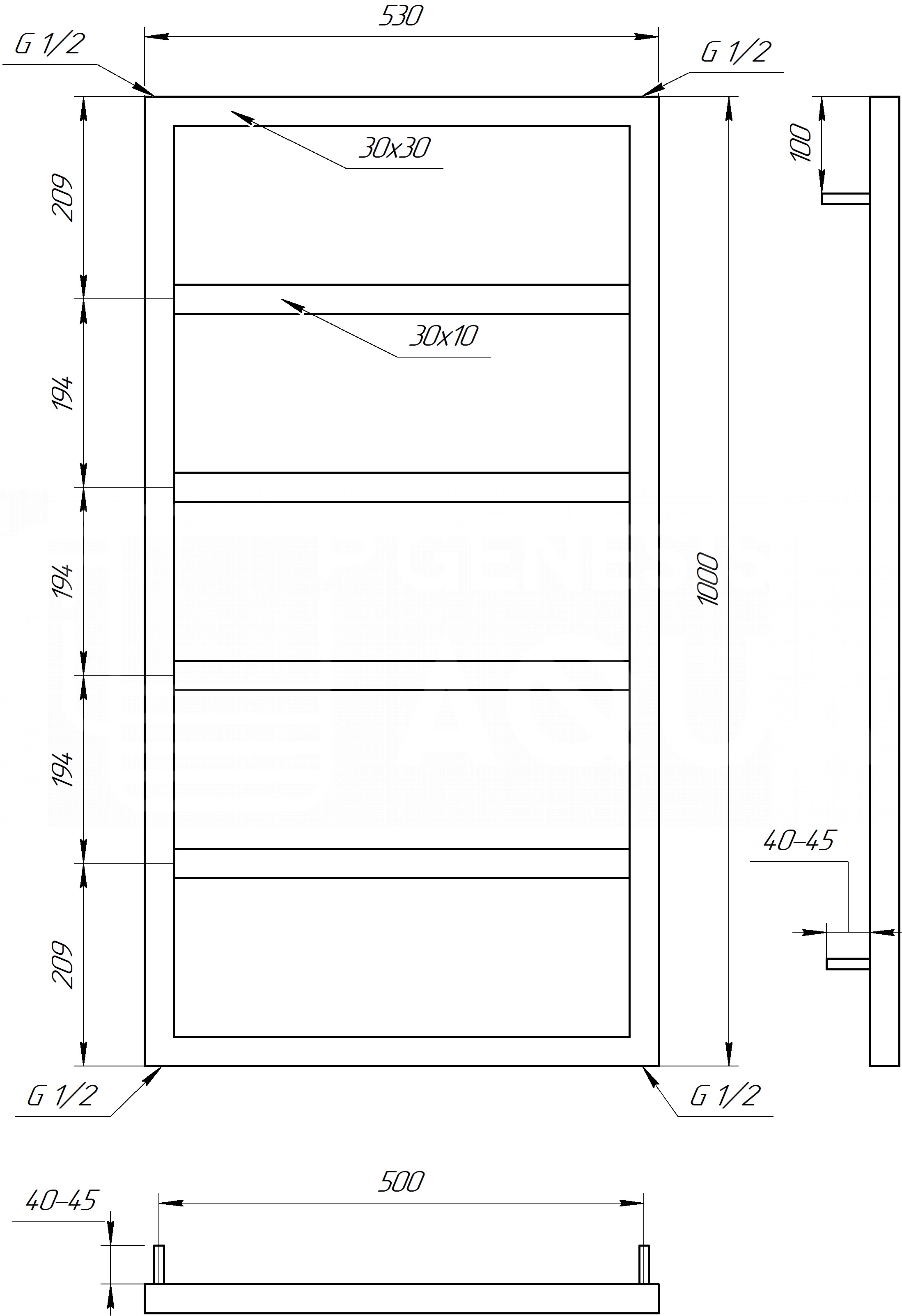 Genesis Aqua Mogiana 1000x530x30 (GA-57005) Габаритні розміри