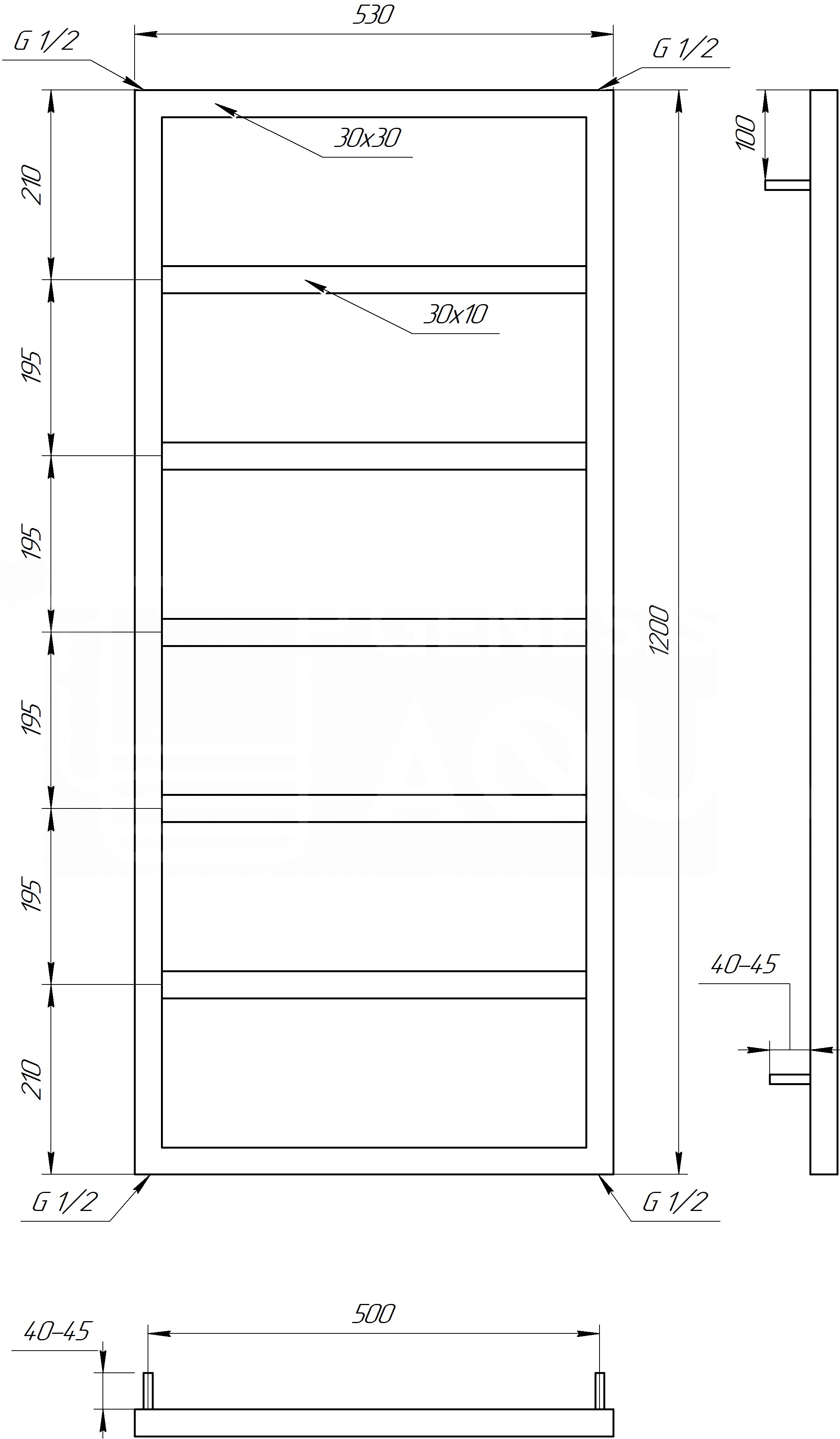 Genesis Aqua Mogiana 1200x530x30 (GA-57006) Габаритные размеры