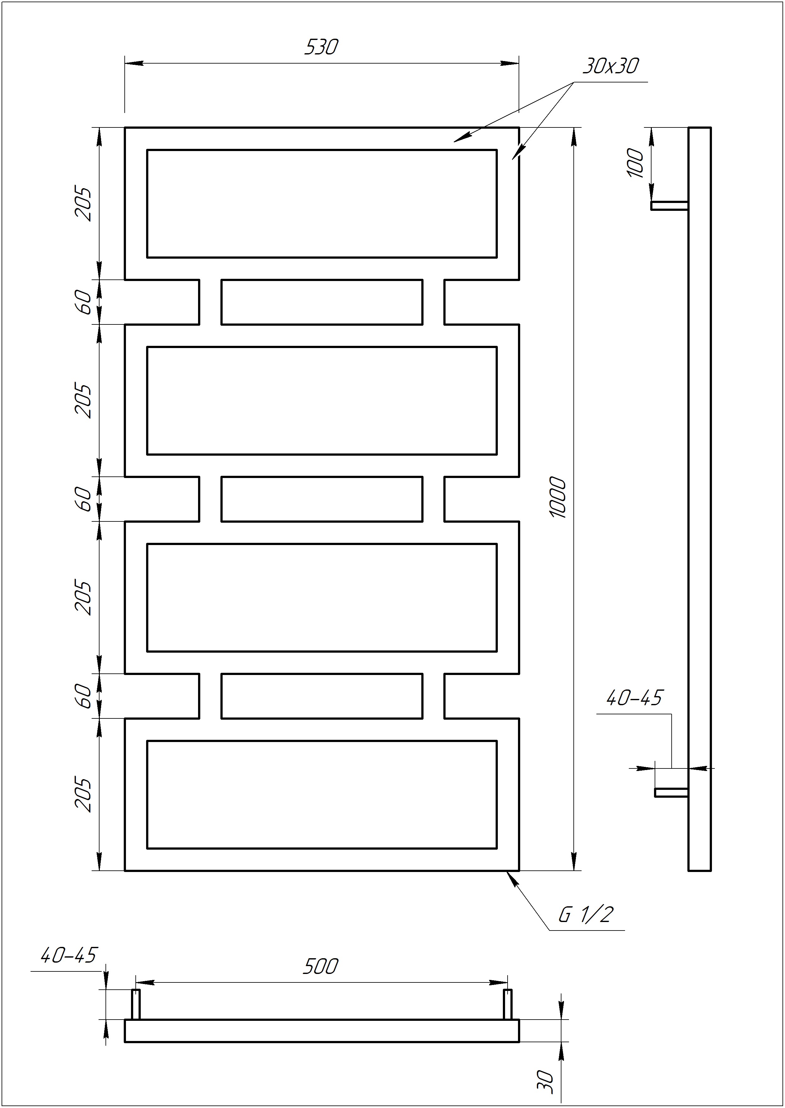 Genesis Aqua Quattro 1000x530x30 (GA-1005) Габаритные размеры