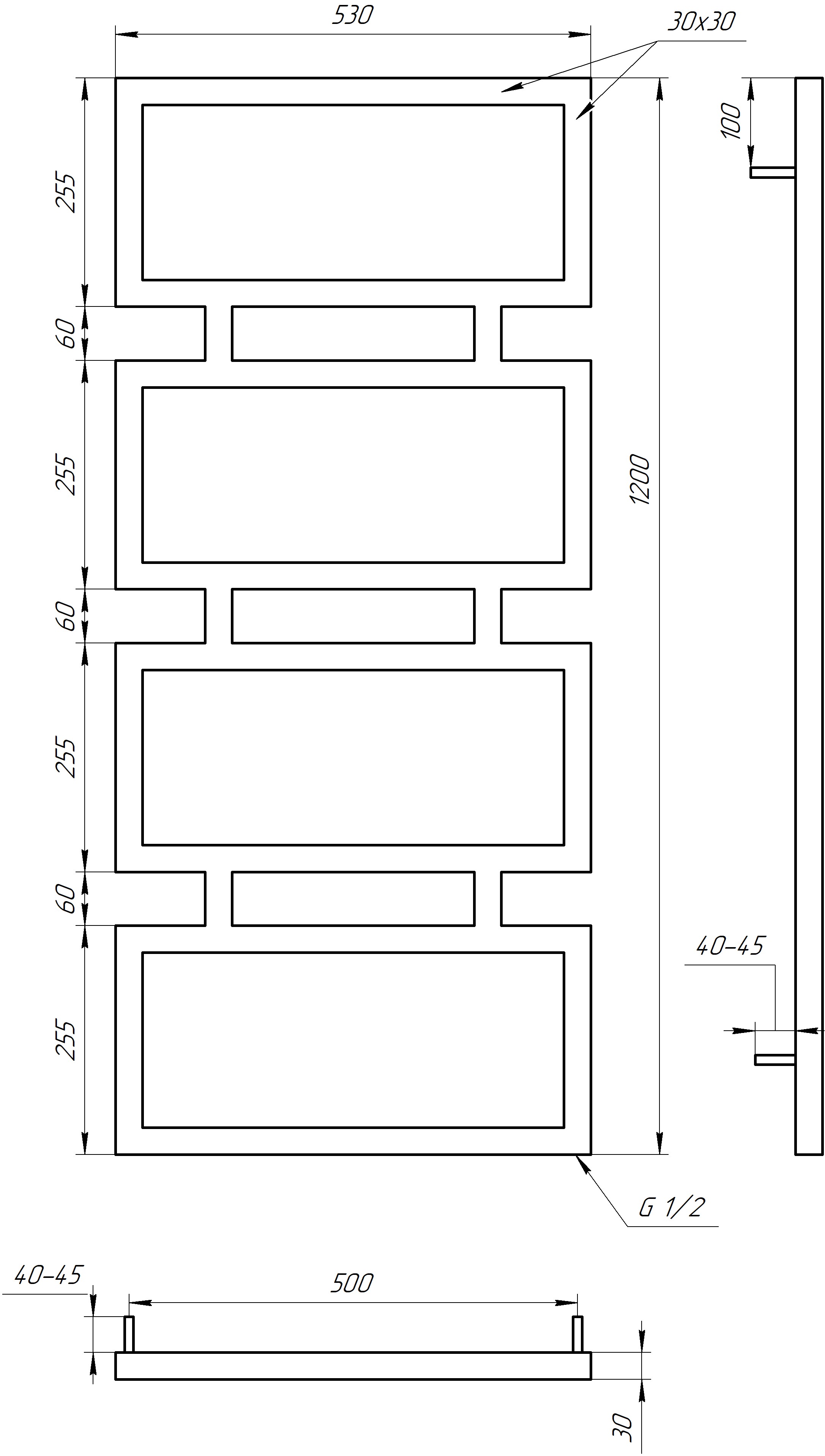 Genesis Aqua Quattro 1200x530x30 (GA-1006) Габаритные размеры