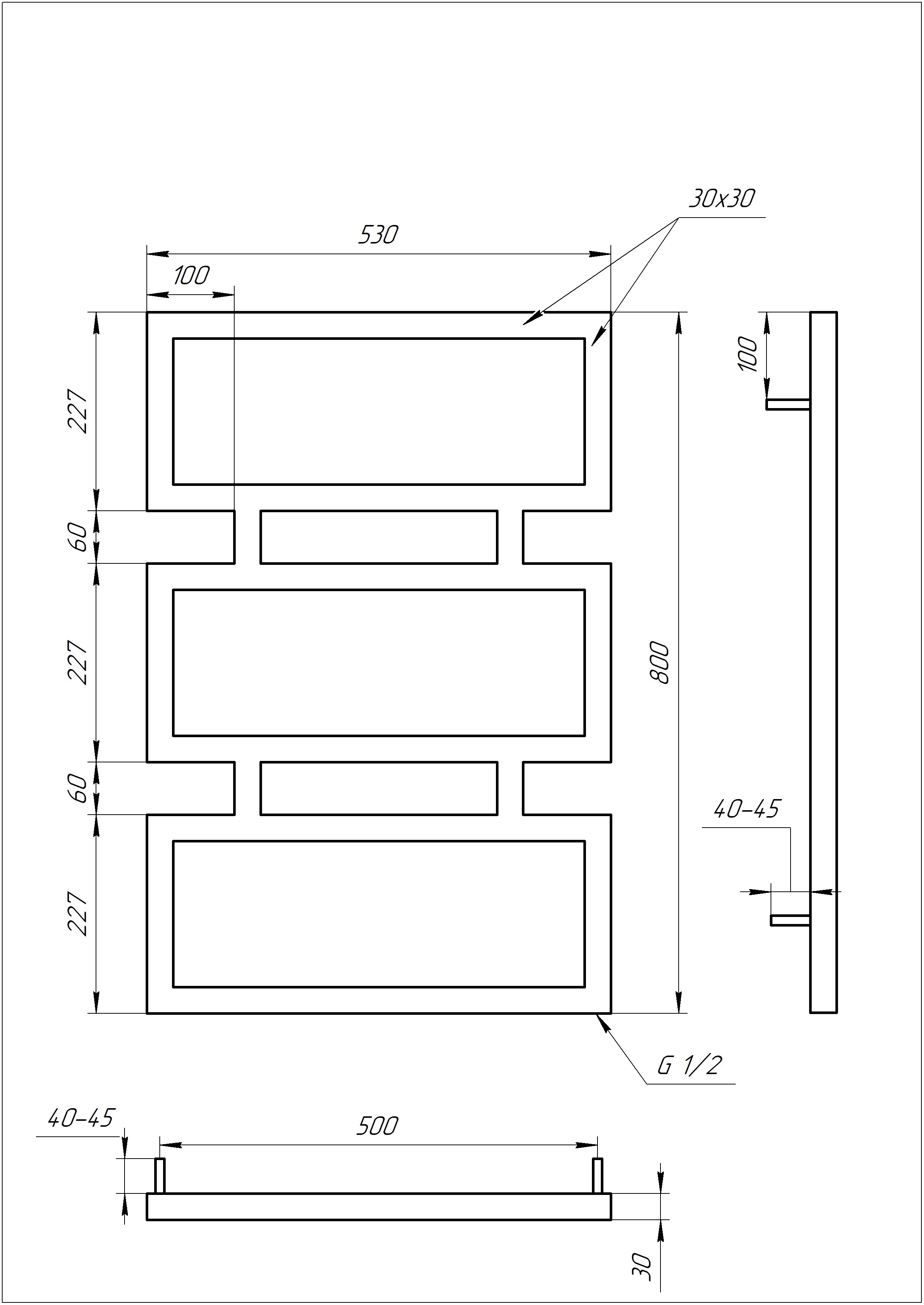 Genesis Aqua Quattro 800x530x30 (GA-1004) Габаритные размеры