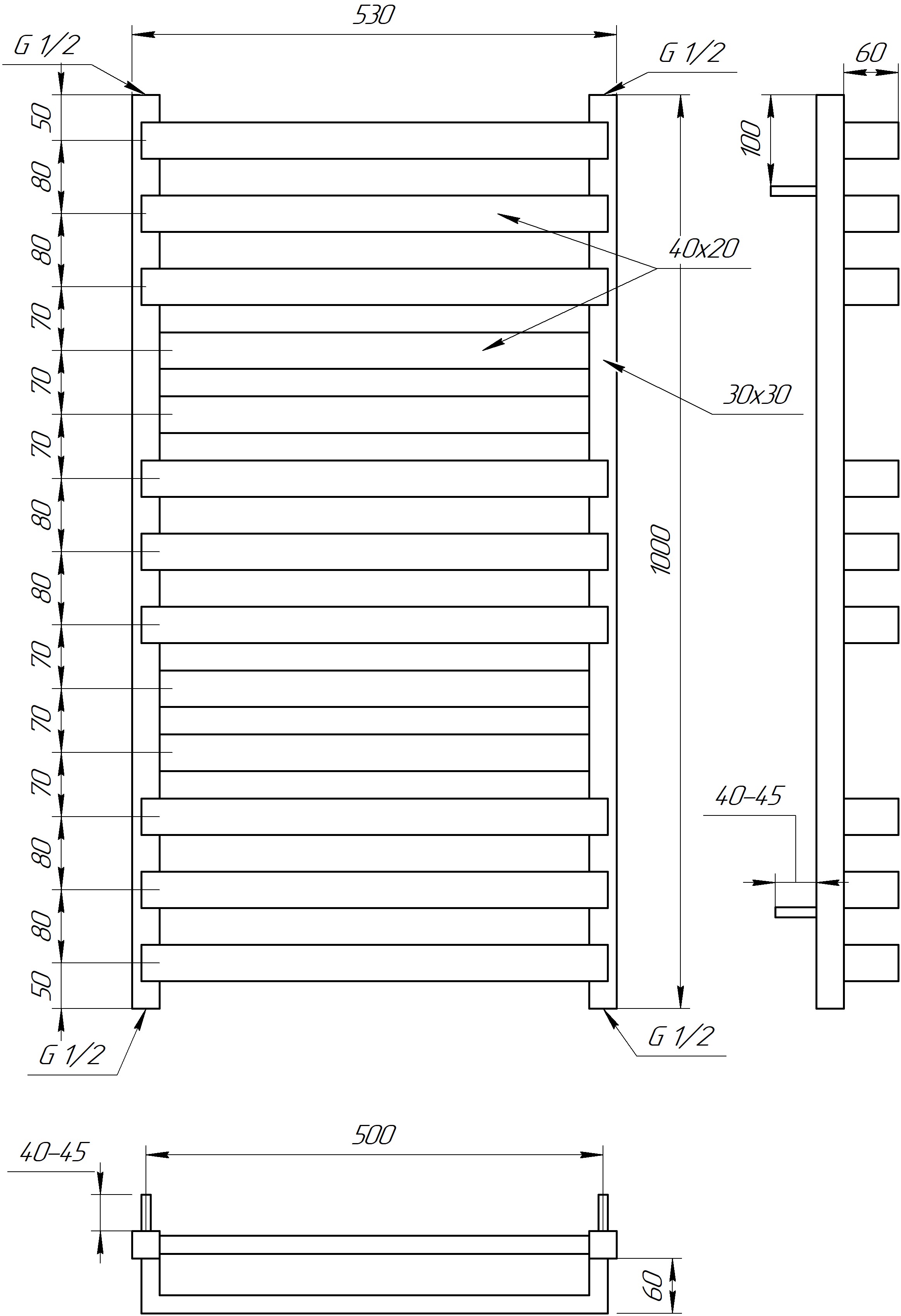 Genesis Aqua Santa 1000x530x30 (GA-51005) Габаритные размеры