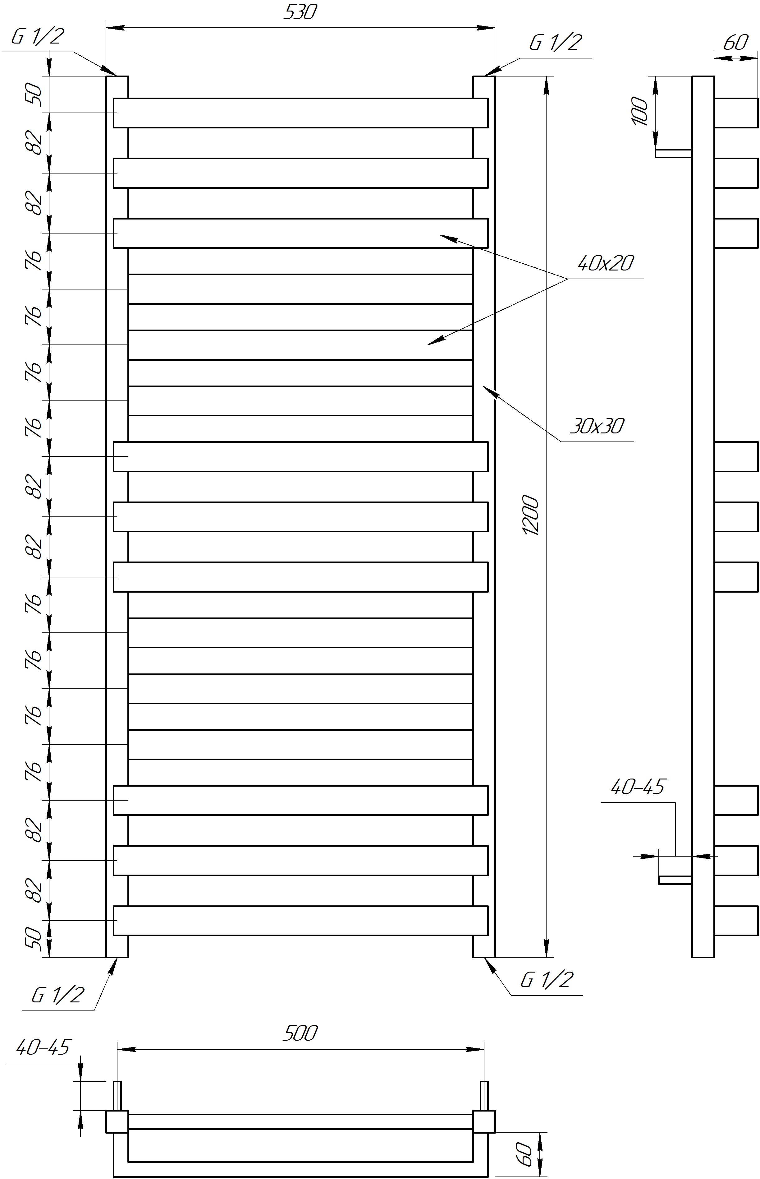 Genesis Aqua Santa 1200x530x30 (GA-51006) Габаритні розміри