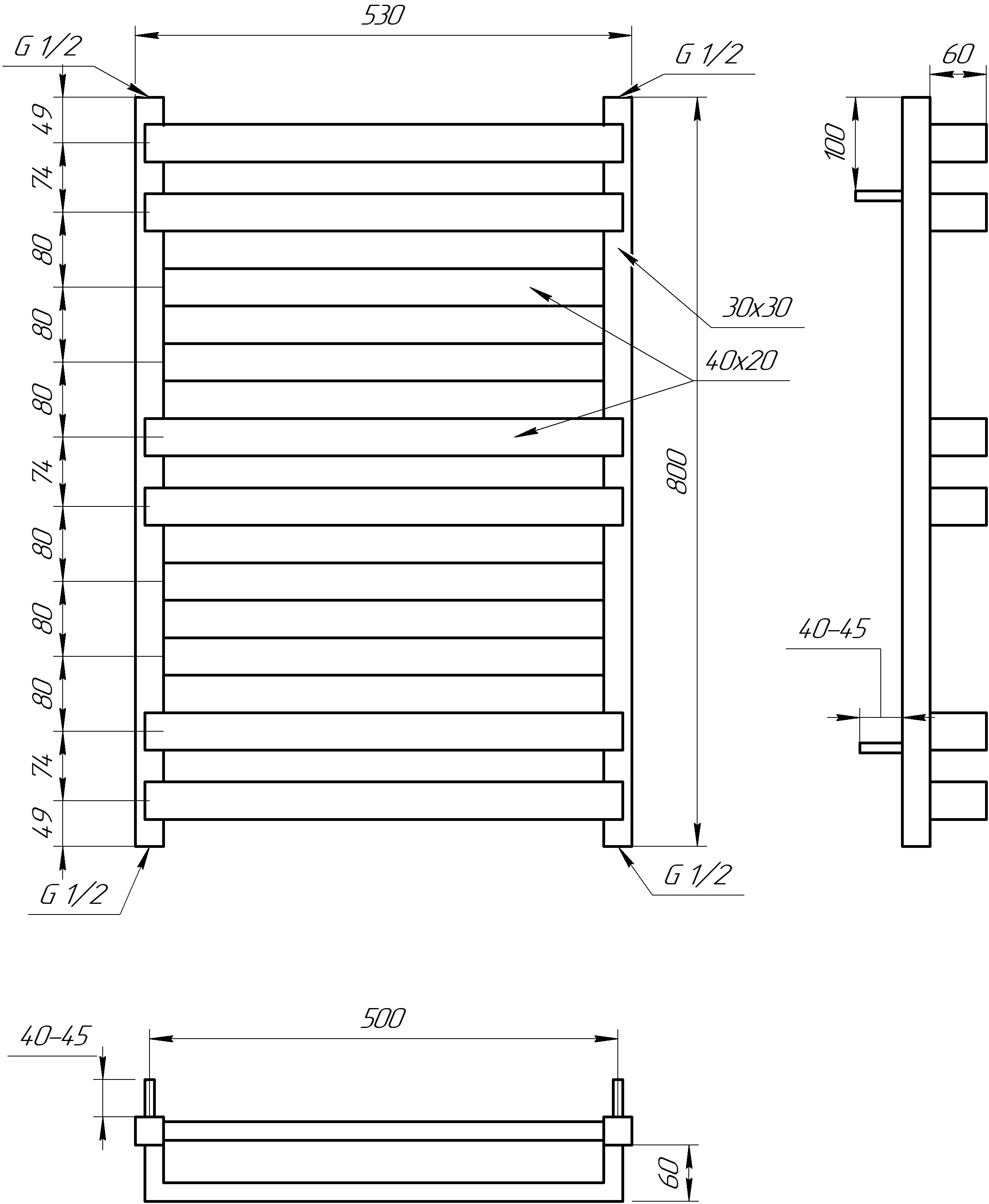 Genesis Aqua Santa 800x530x30 (GA-51004) Габаритные размеры