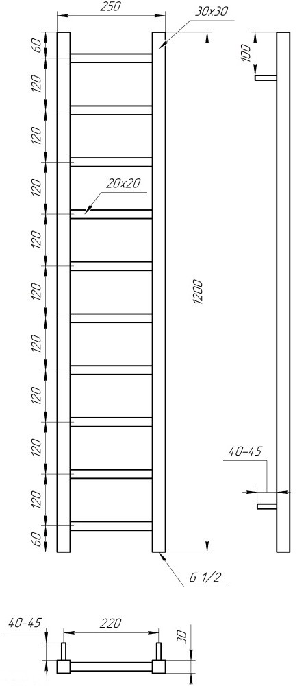 Genesis Aqua Scala 1200x250x30 (GA-3601) Габаритні розміри