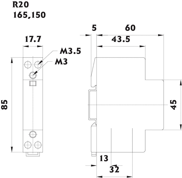 ETI RA 32-20 230V AC (2464075) Габаритные размеры