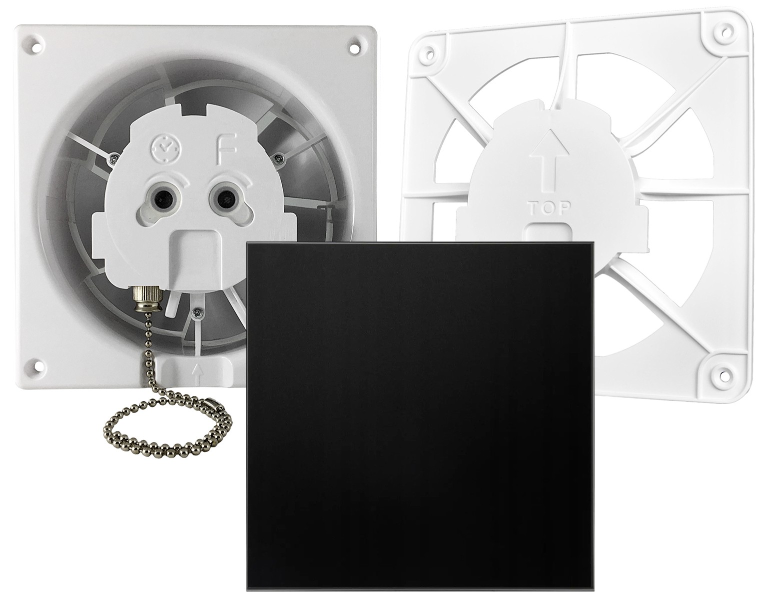 Вытяжной вентилятор AirRoxy dRim 125 PS BB (01-067) + 100/125 Grill (02-300) + dRim Glass черный (01-172)