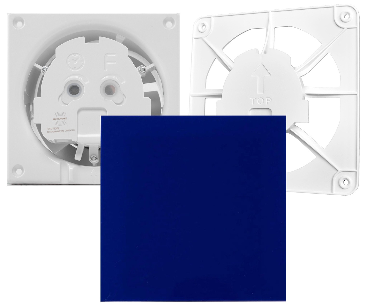 Витяжний вентилятор AirRoxy dRim 125 RMS BB (01-071) + 100/125 Grill (02-300) + dRim Plexi блакитний (01-166)