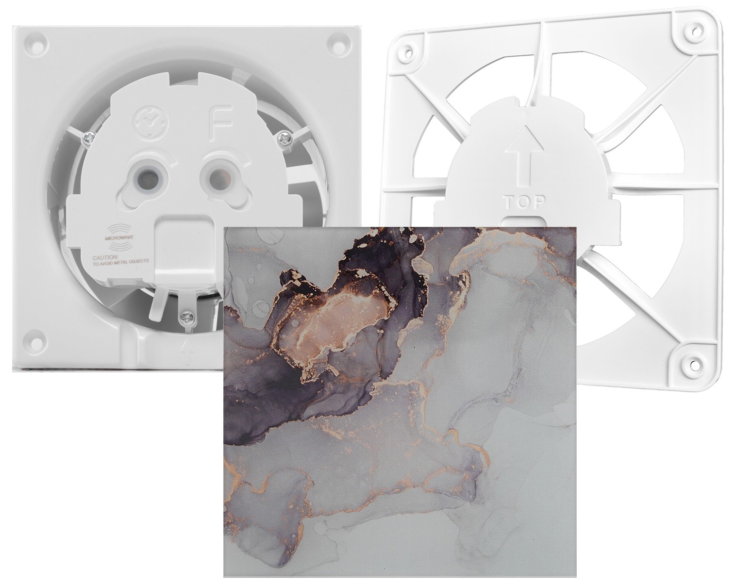 Витяжний вентилятор AirRoxy dRim 125 RMS BB (01-071) + 100/125 Grill (02-300) + Marble Pink Gold Glass (01-188)