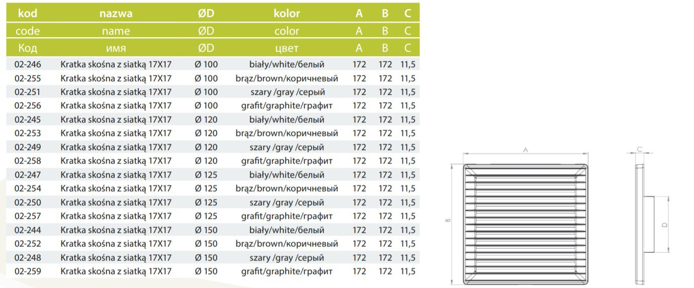 Airroxy AKUSzSg 170x170 100 graphite (02-256) уцінка Габаритні розміри