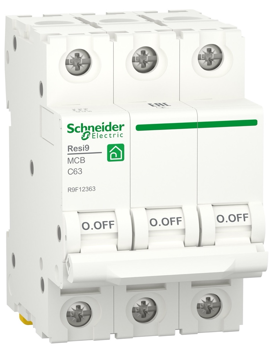 Автоматичний вимикач Schneider Electric RESI9 63А, 3P, С, 6кА (R9F12363)