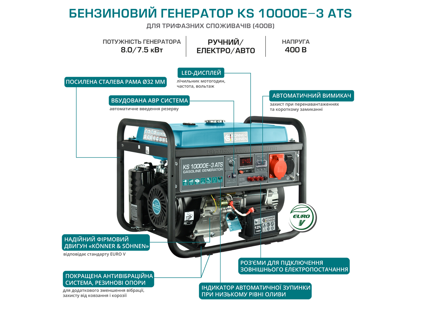 Генератор Konner&Sohnen KS 10000E-3 ATS огляд - фото 8