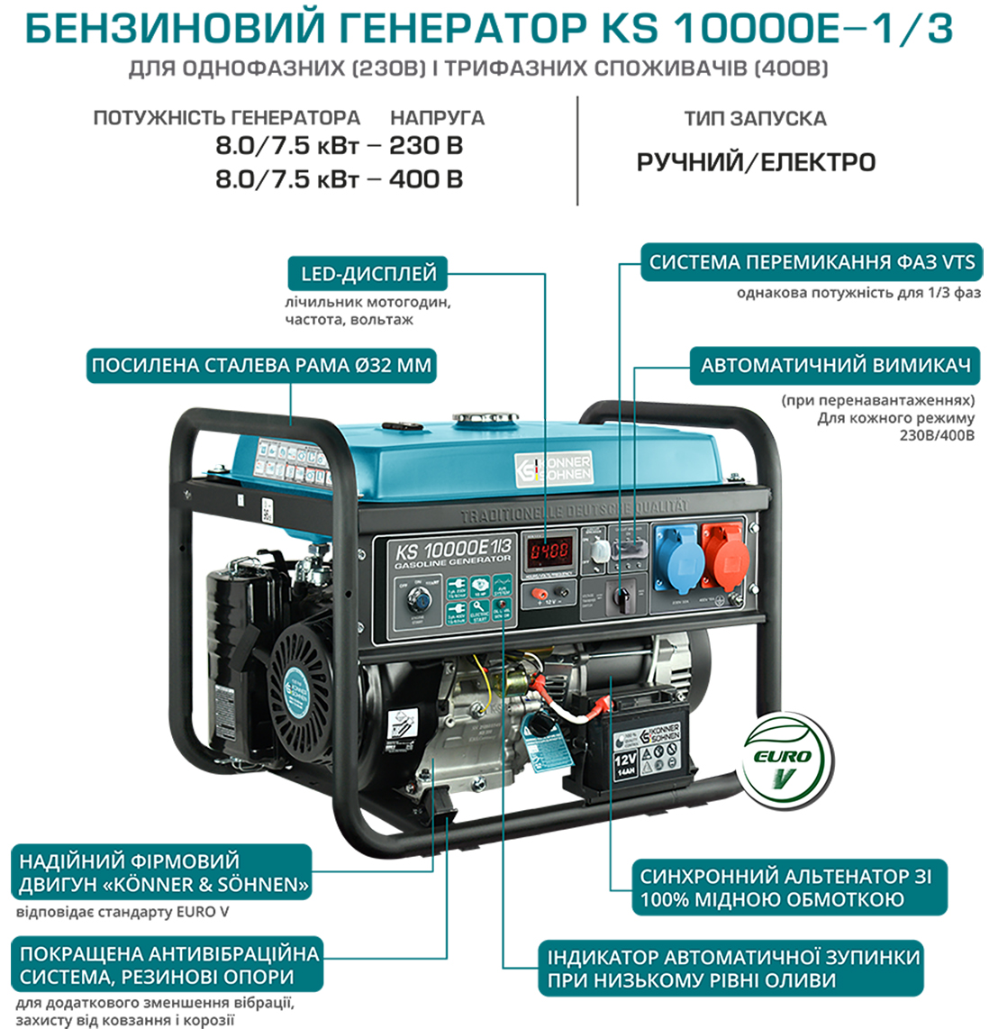 Генератор Konner&Sohnen KS 10000E-1/3 обзор - фото 8