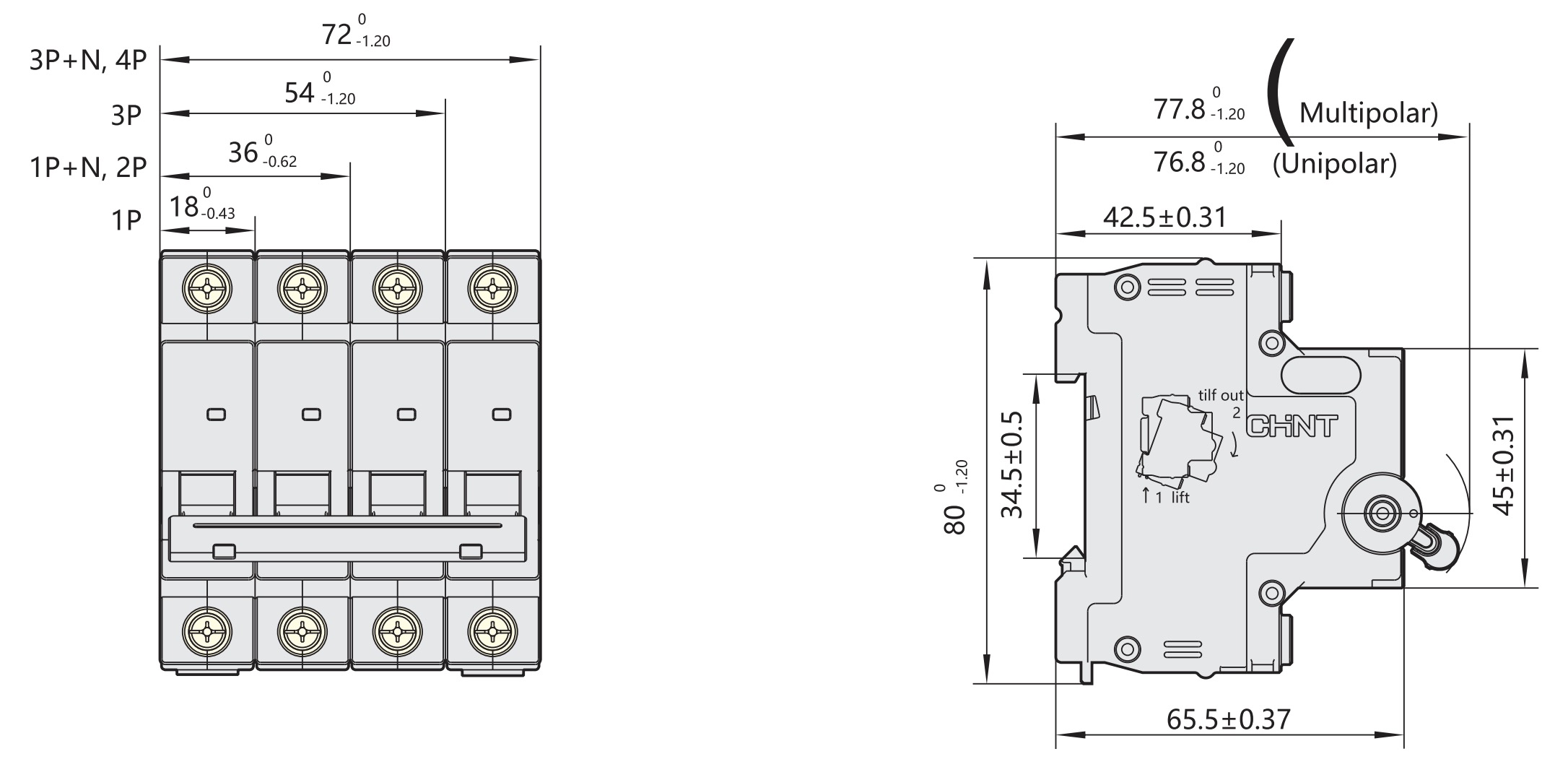 Chint NXB-63 3P C25, 25A Габаритные размеры