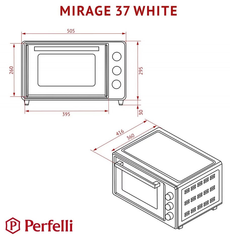 Perfelli Mirage 37 White Габаритные размеры