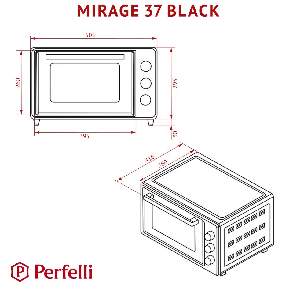 Perfelli Mirage 37 Black Габаритные размеры