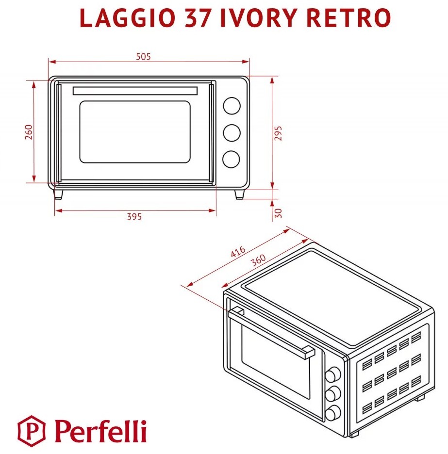 Perfelli Laggio 37 Ivory Retro Габаритні розміри