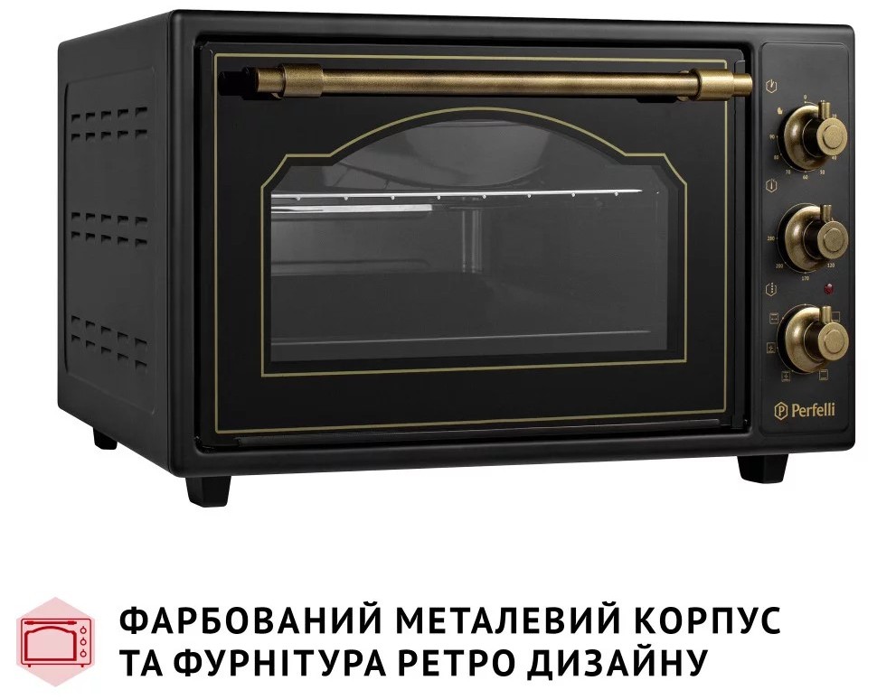 Электрическая печь Perfelli Laggio 37 Black Retro цена 4749 грн - фотография 2