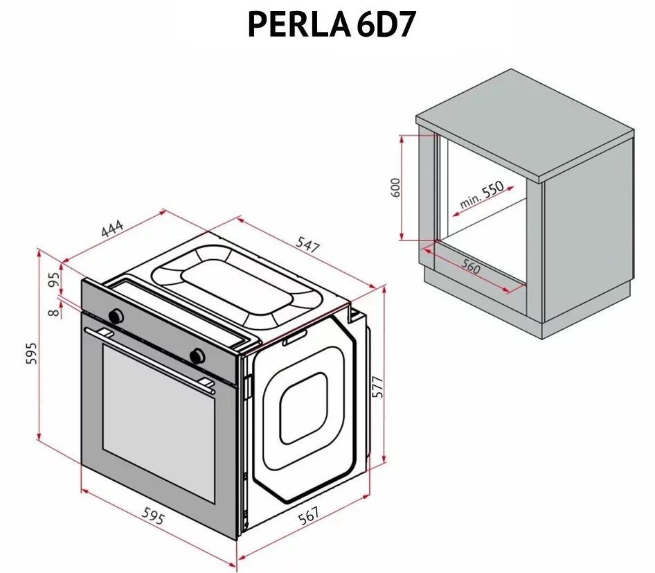 Perfelli Perla 6D7 Inox Габаритні розміри