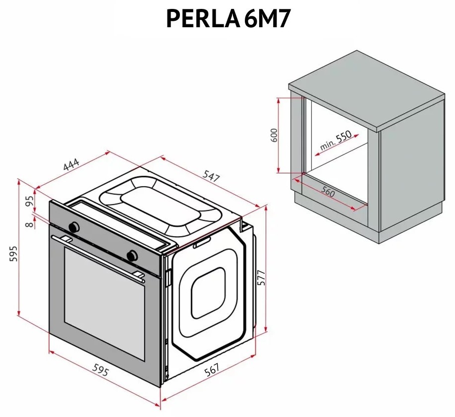 Perfelli Perla 6M7 Inox Габаритные размеры