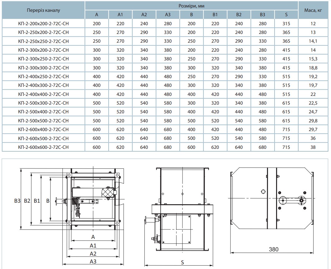 Вентс КП-2-300х250-2-72С-СН Габаритні розміри