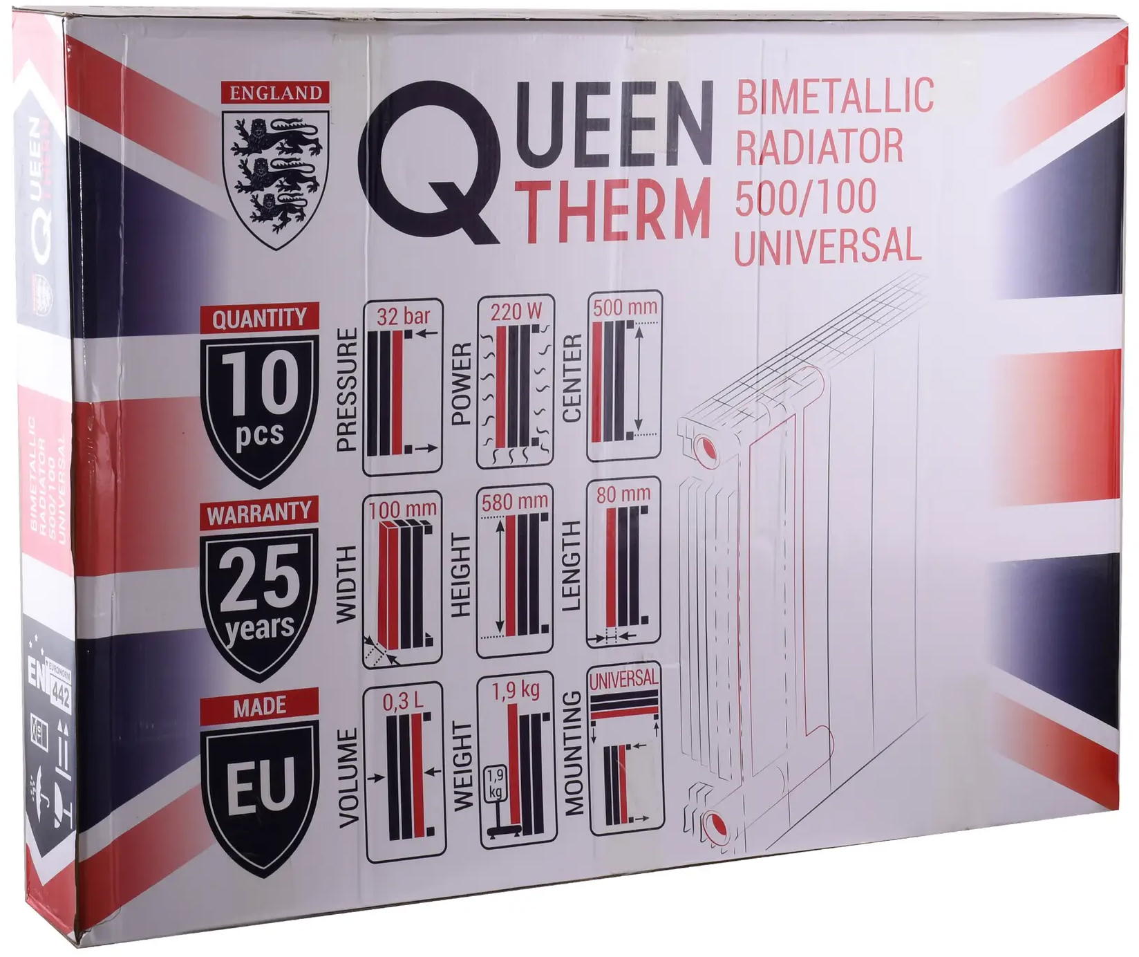 Радіатор біметалевий Queen Therm Universal 500/100 кратно 10 (000026267) характеристики - фотографія 7