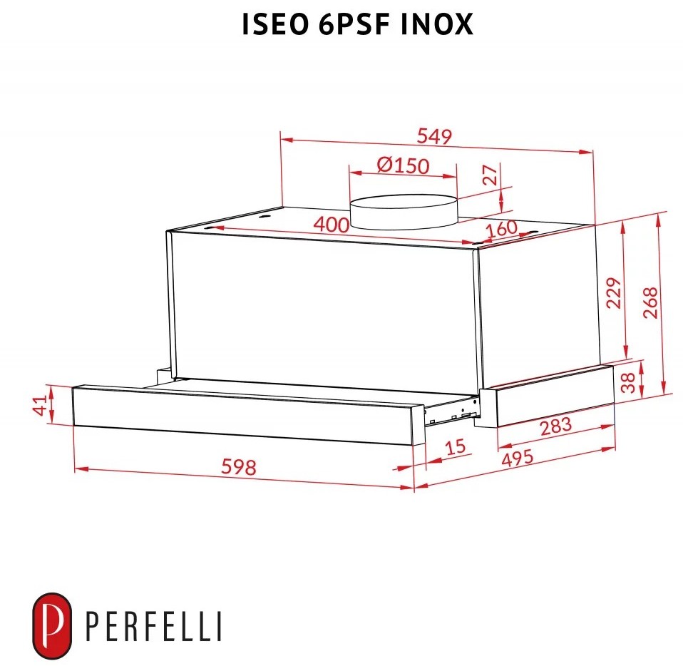 Perfelli Iseo 6PSF Inox Габаритні розміри