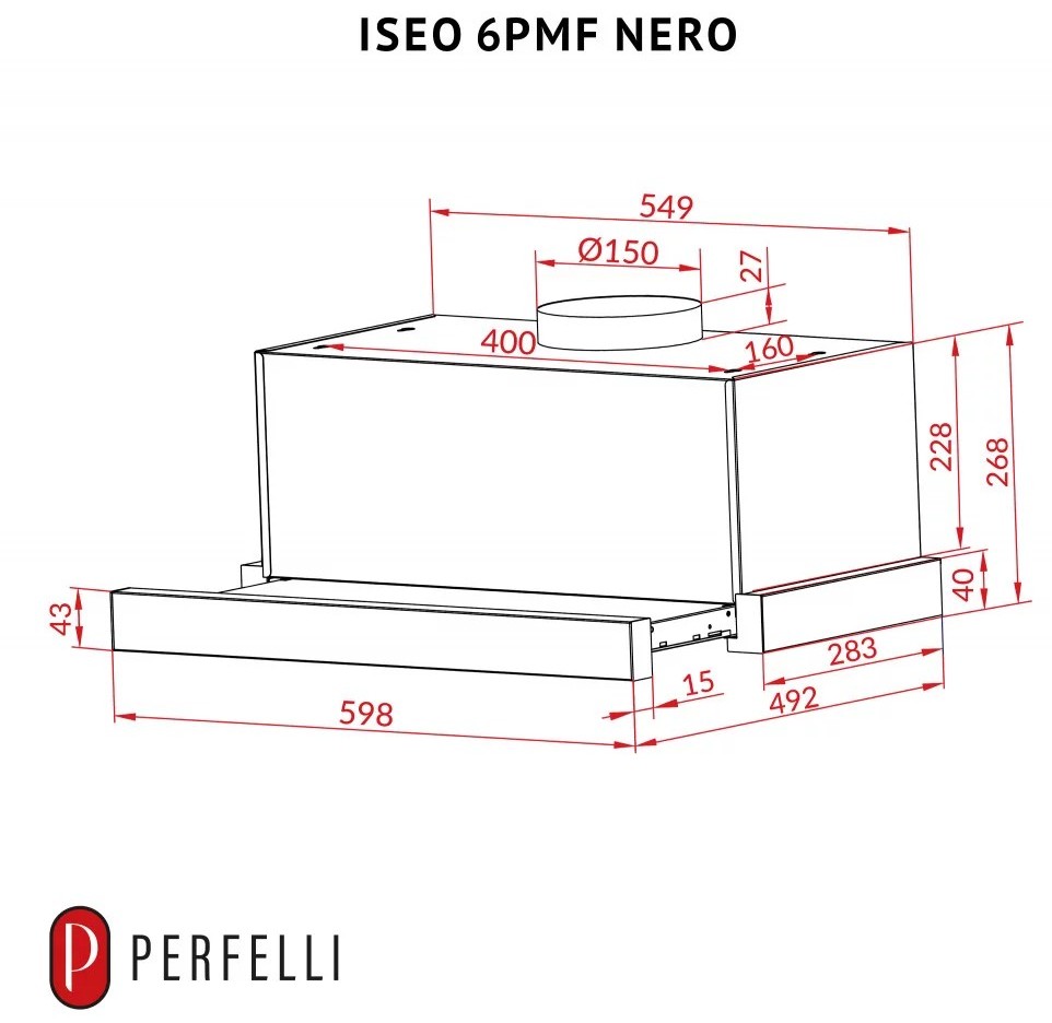 Perfelli Iseo 6PMF Nero Габаритные размеры