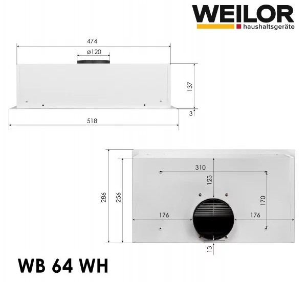 Weilor WB 64 WH Габаритные размеры