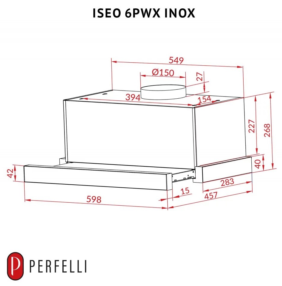 Perfelli Iseo 6PWX Inox Габаритные размеры