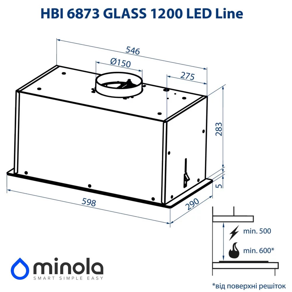 Minola HBI 6873 WH GLASS 1200 LED Line Габаритные размеры