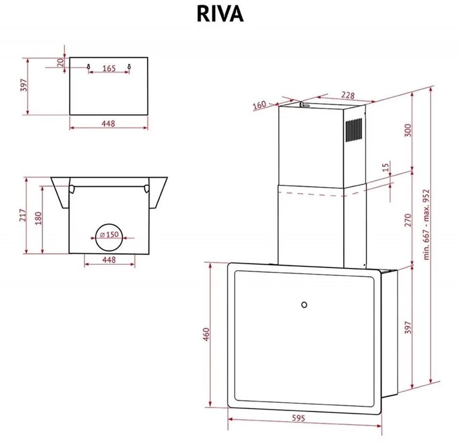 Perfelli Riva Nero Габаритные размеры