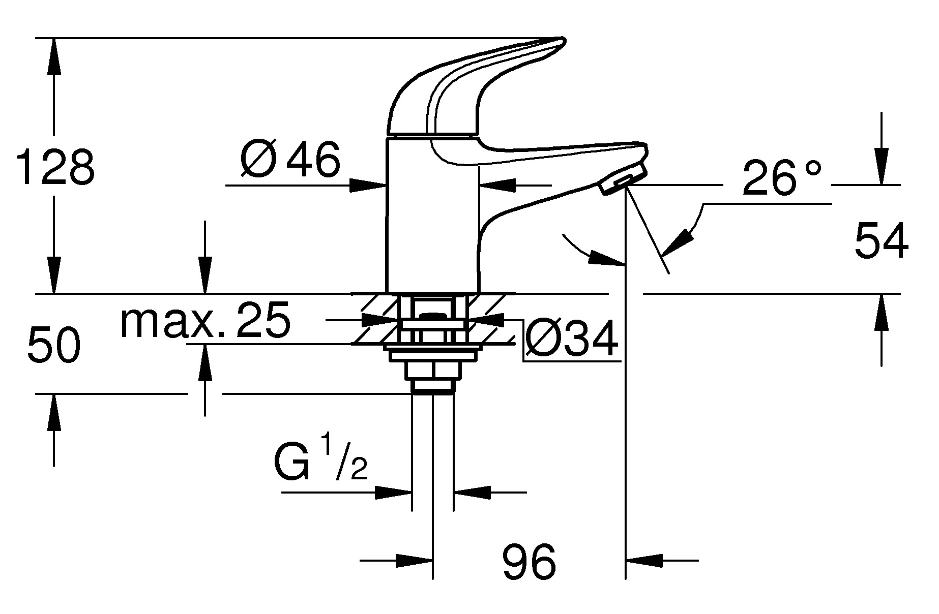 Grohe QuickFix Swift XS-Size 20617001 Габаритные размеры