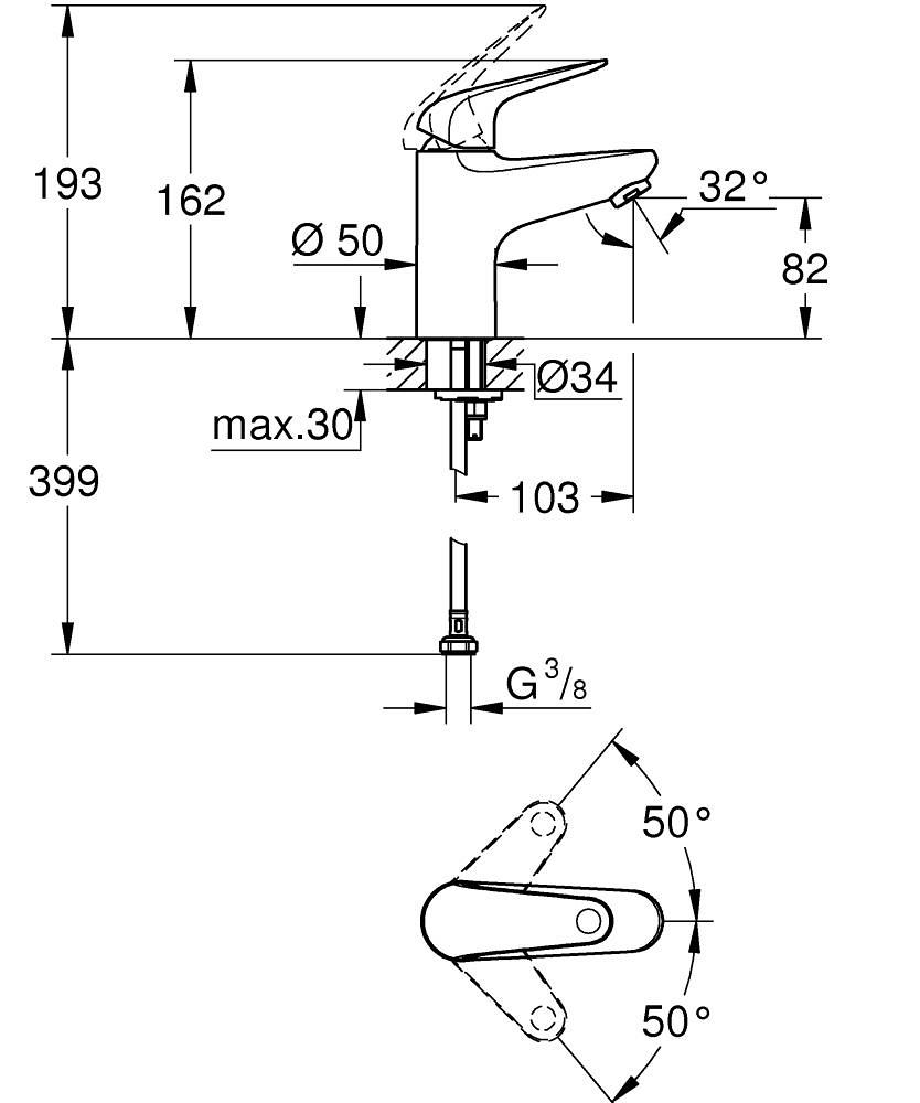 Grohe QuickFix Swift S-Size 24317001 Габаритные размеры