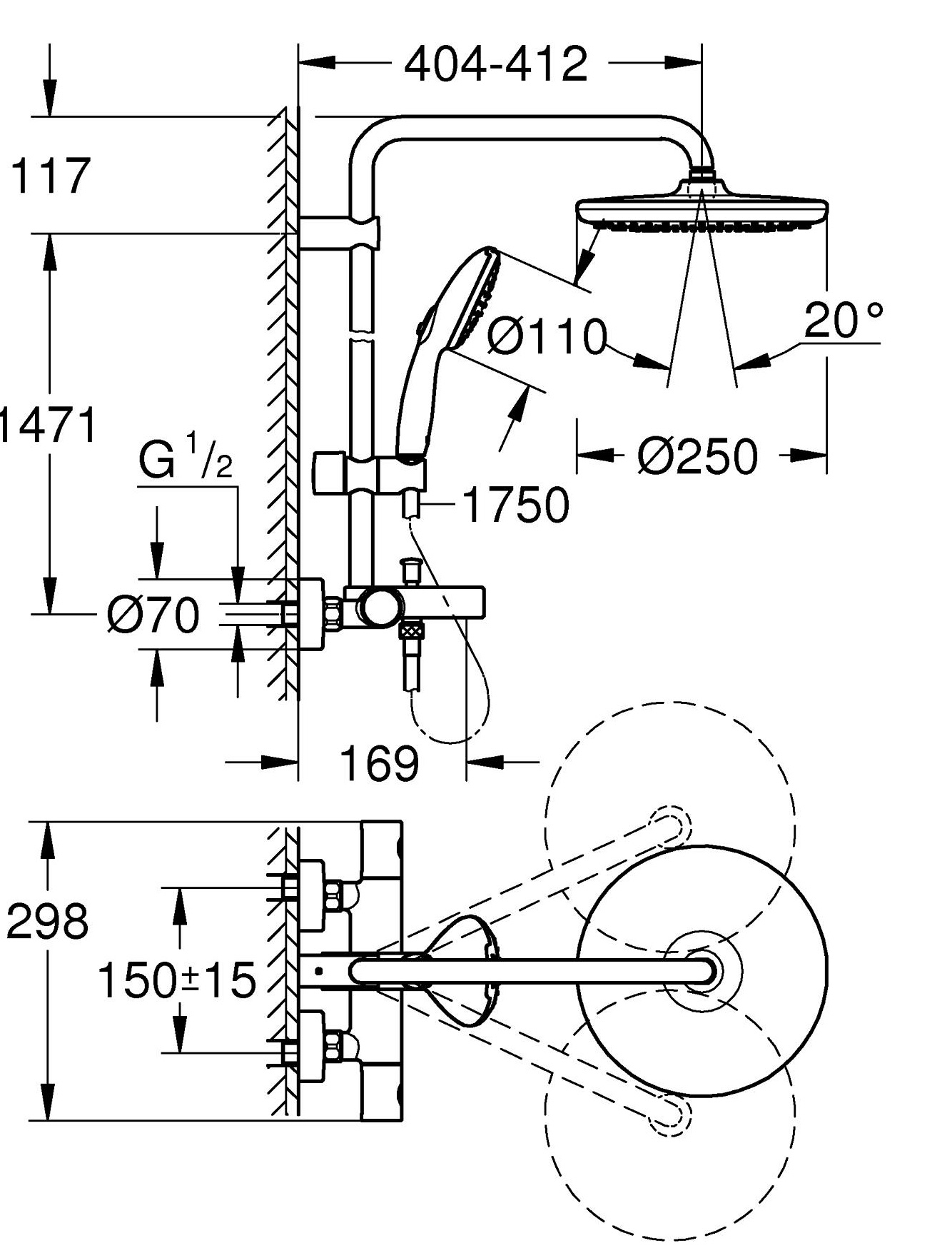 Grohe Quickfix Vitalio Start 250 26988001 Габаритні розміри