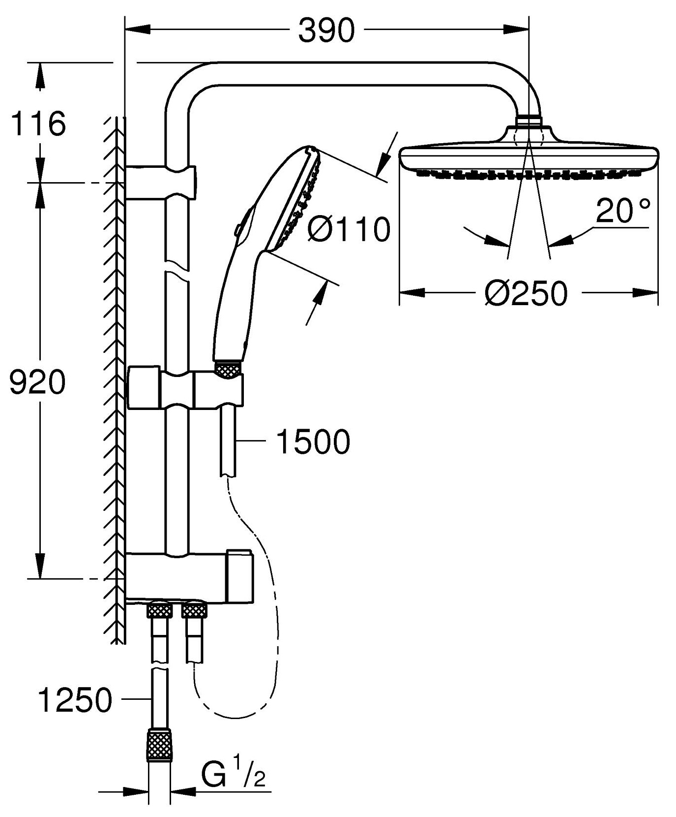 Grohe Quickfix Vitalio Start 250 26989001 Габаритные размеры