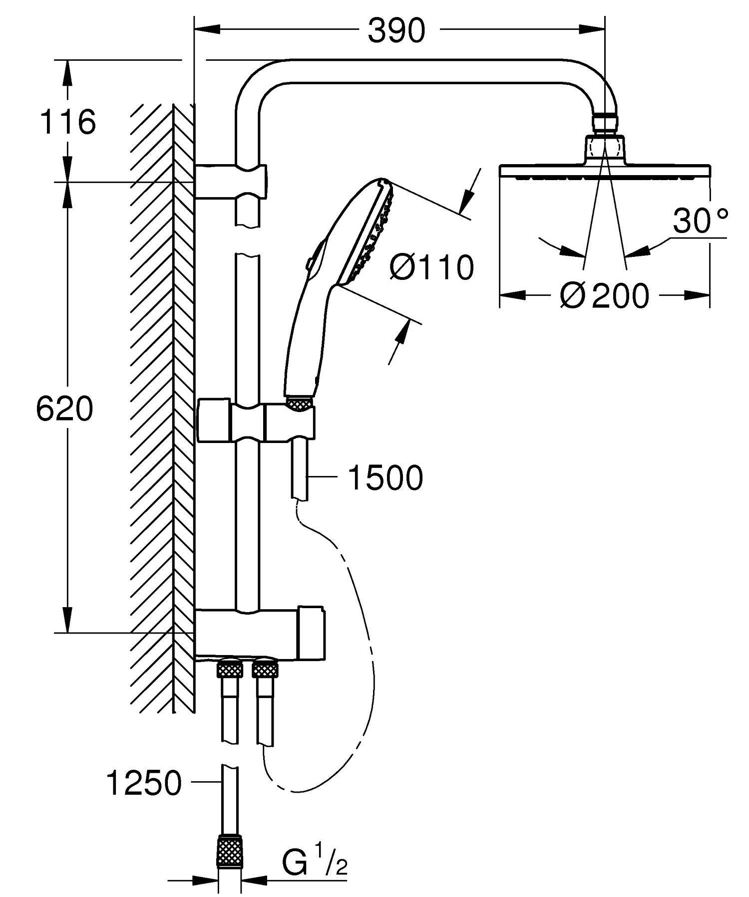 Grohe Quickfix Vitalio Start 200 26991001 Габаритні розміри