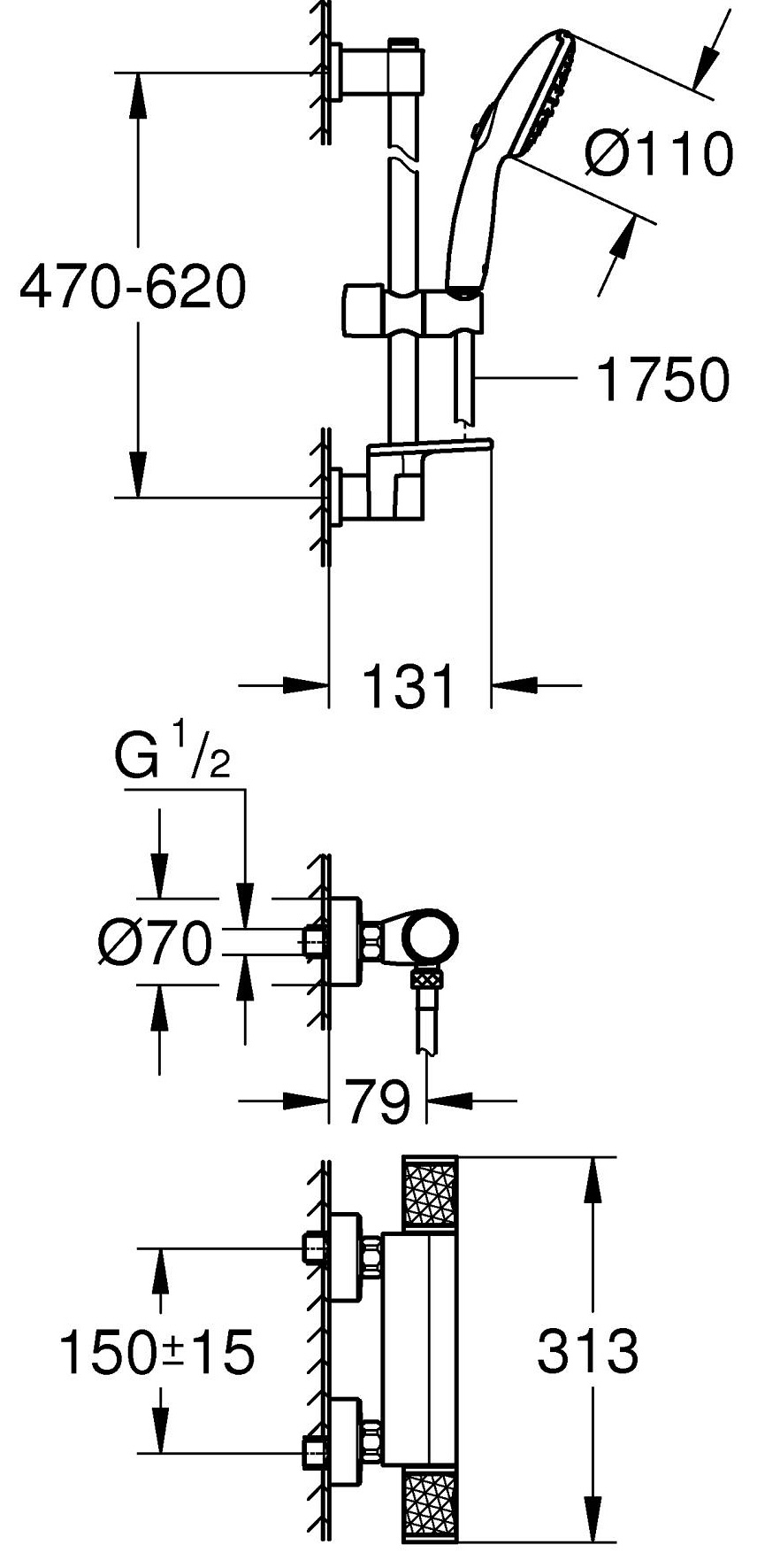 Grohe Quickfix Precision Feel 34791001 Габаритні розміри