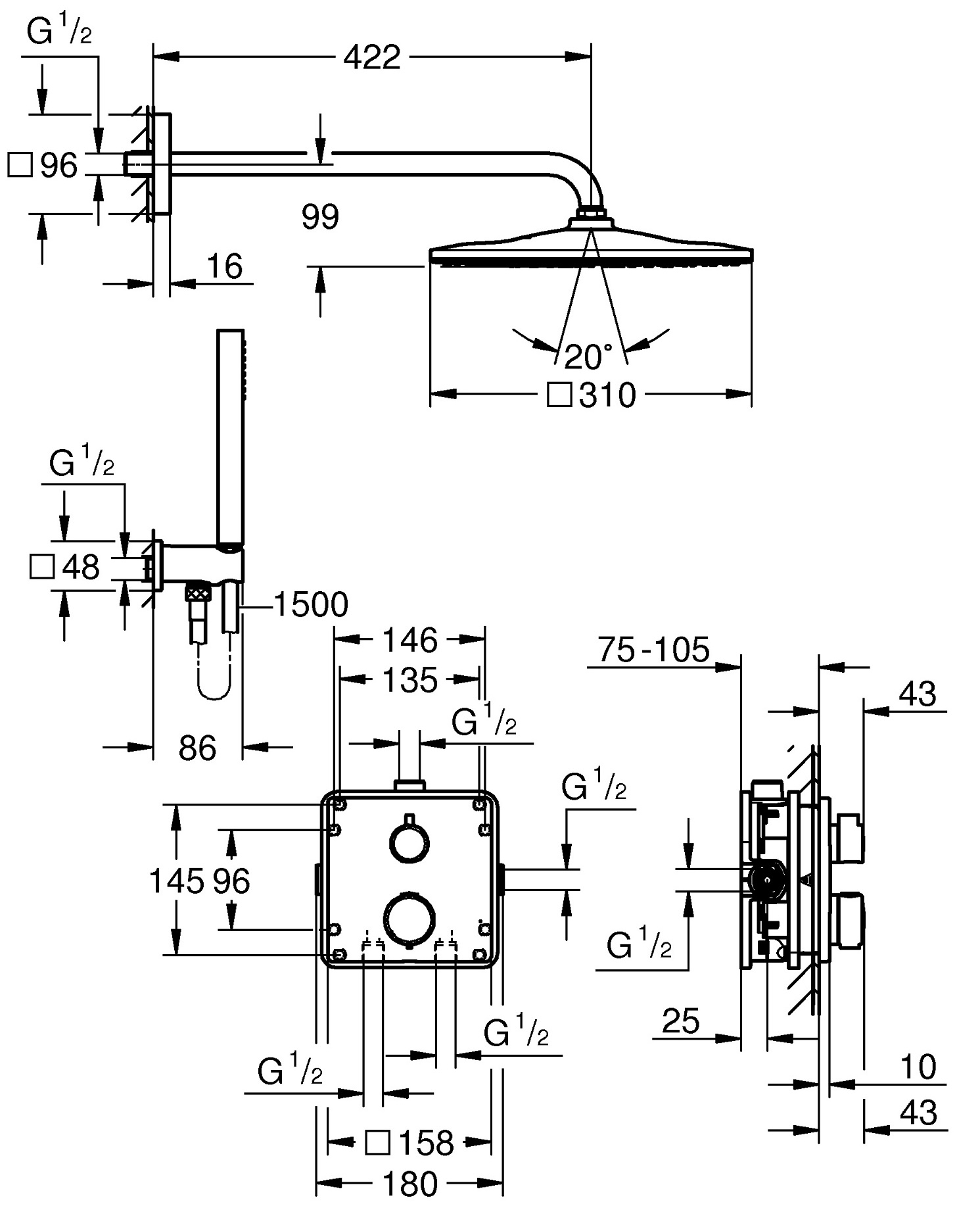 Grohe QuickFix Precision 34881000 Габаритні розміри